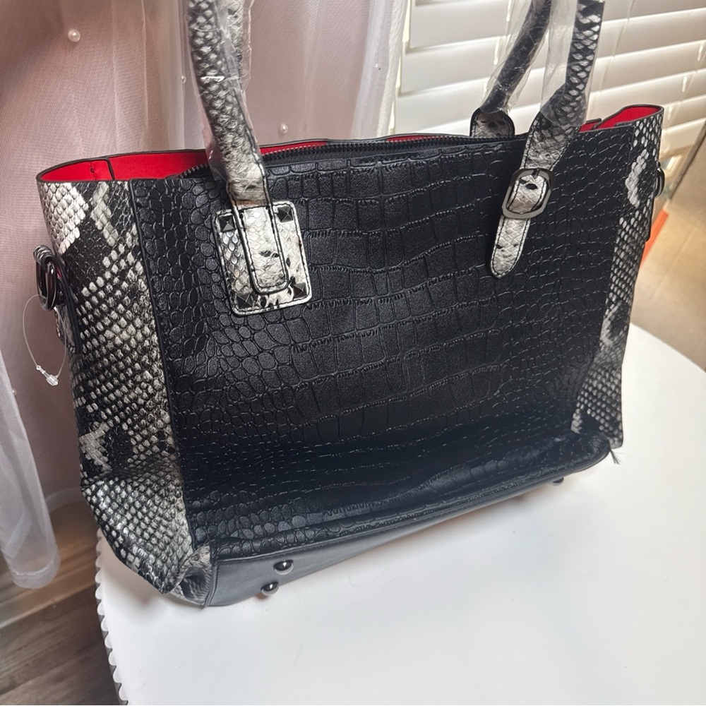 Harper Black and Gray Crocodile-Embossed Tote